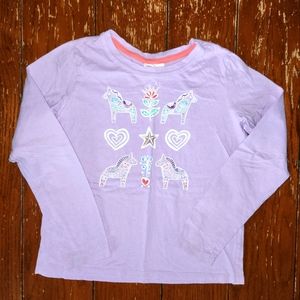 Hanna Anderson Size 140, US 10, Lilac Long-sleeved cotton graphic shirt